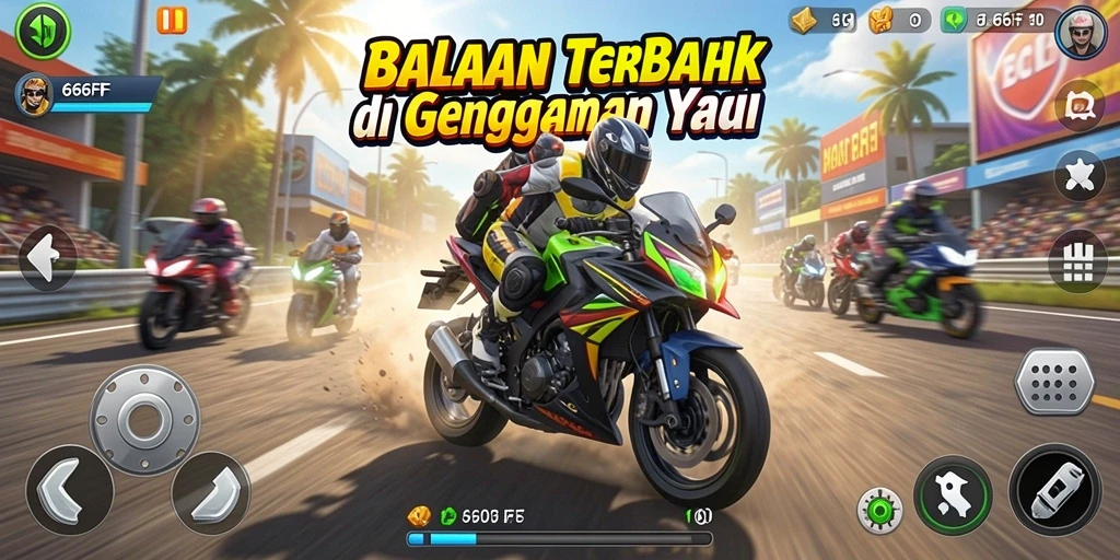 Menampilkan gameplay intens balapan motor di 666FF.