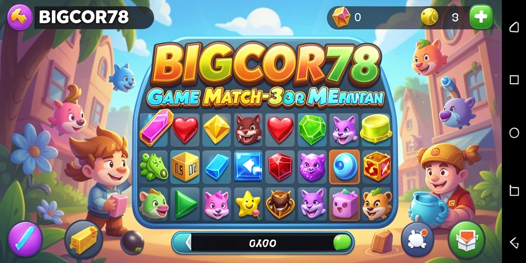 Tangkapan layar gameplay BIGCOR78 yang menampilkan aksi Match-3 yang seru.