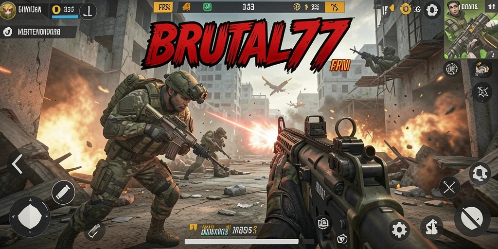 Tampilan gameplay yang mendebarkan dari BRUTAL77.