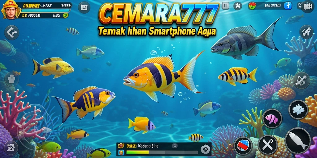 Tampilan gameplay CEMARA777 dengan berbagai ikan untuk ditangkap.