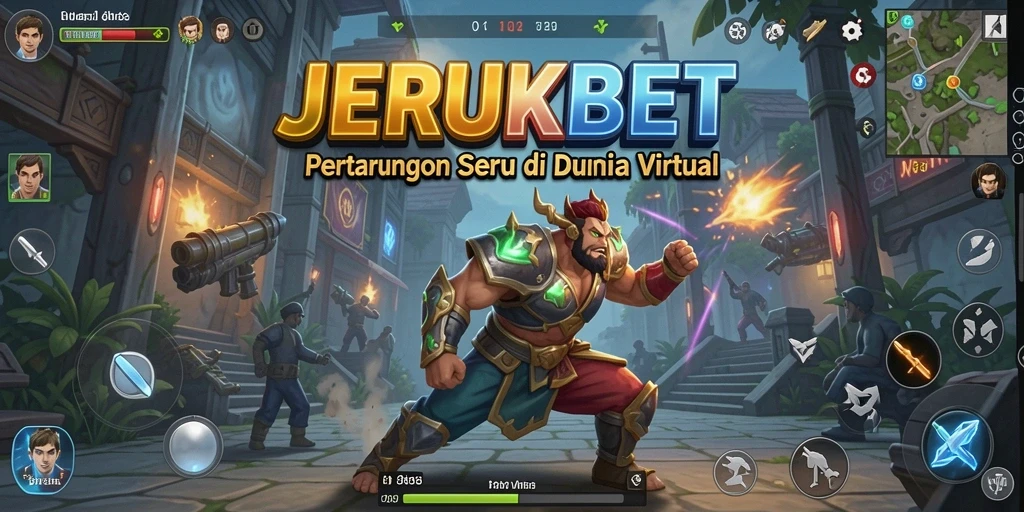 Tampilan aksi pertarungan seru di JERUKBET dengan karakter berlaga.