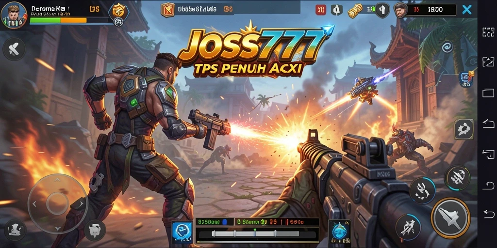 Tampilan gameplay menegangkan dalam JOSS777 dengan aksi tembak-menembak yang seru.