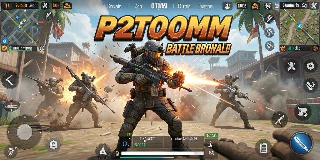 Screenshot P200M menampilkan pertempuran mendebarkan dalam game Battle Royale.