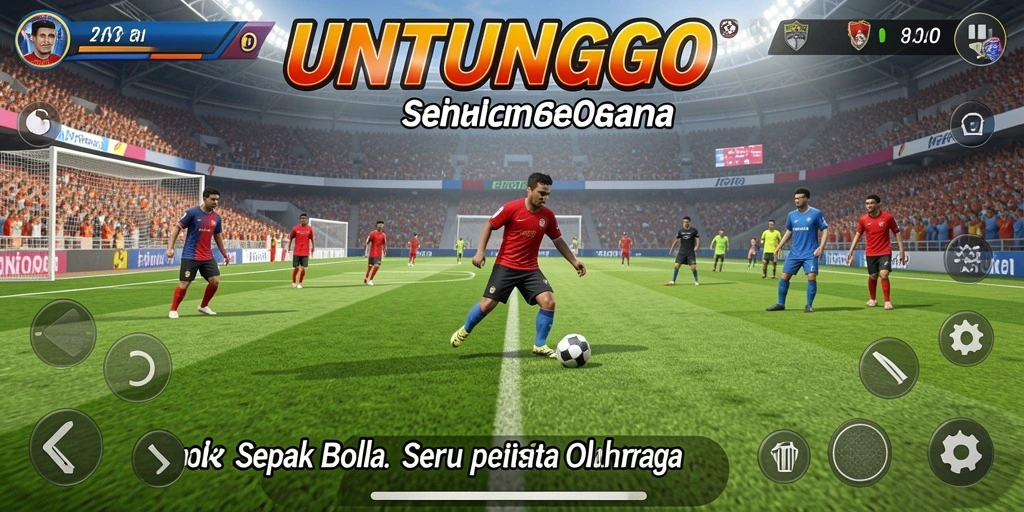 Gameplay UNTUNGGO yang seru dengan pertandingan sepak bola nyata.