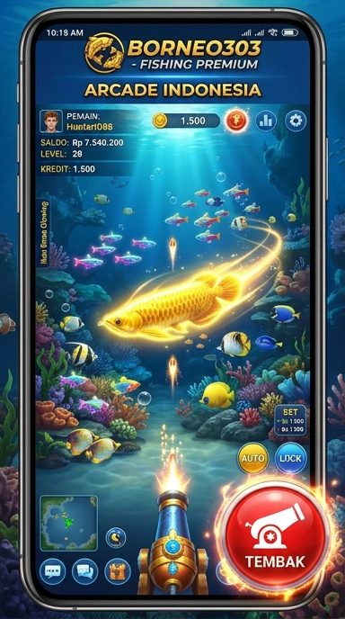 Screenshot aplikasi borneo303 dengan berbagai kategori terlihat jelas.